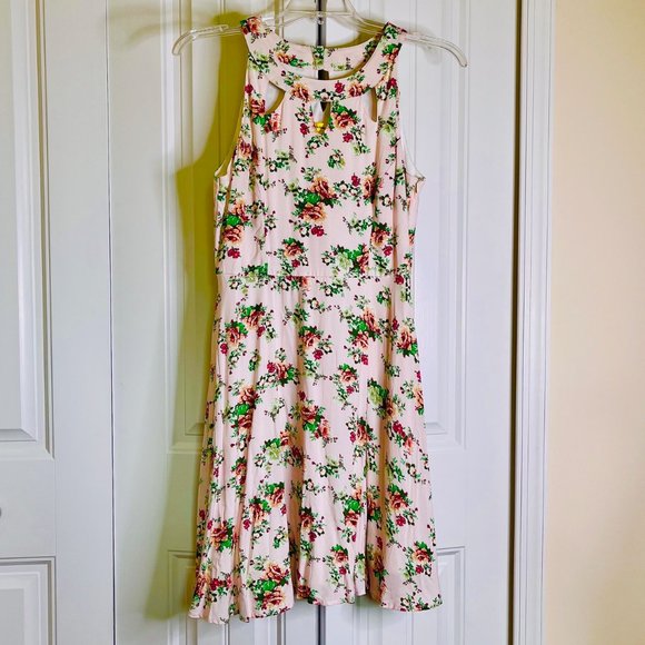 Modcloth Yellow star Vintage Style Floral Dress in Pink (L) New Without Tags - Picture 2 of 8